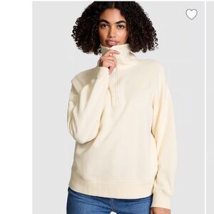 Victoria’s Secret Pink Ivy Fleece Half Zip Sweatshirt – Ivory – Size Medium